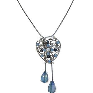 Elegant Silver and Blue Heart Pendant Necklace